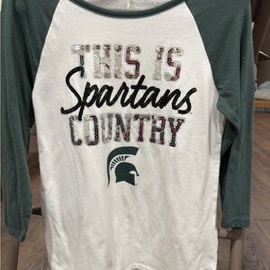 Spartans Country Kids Raglan Shirt - Green and White